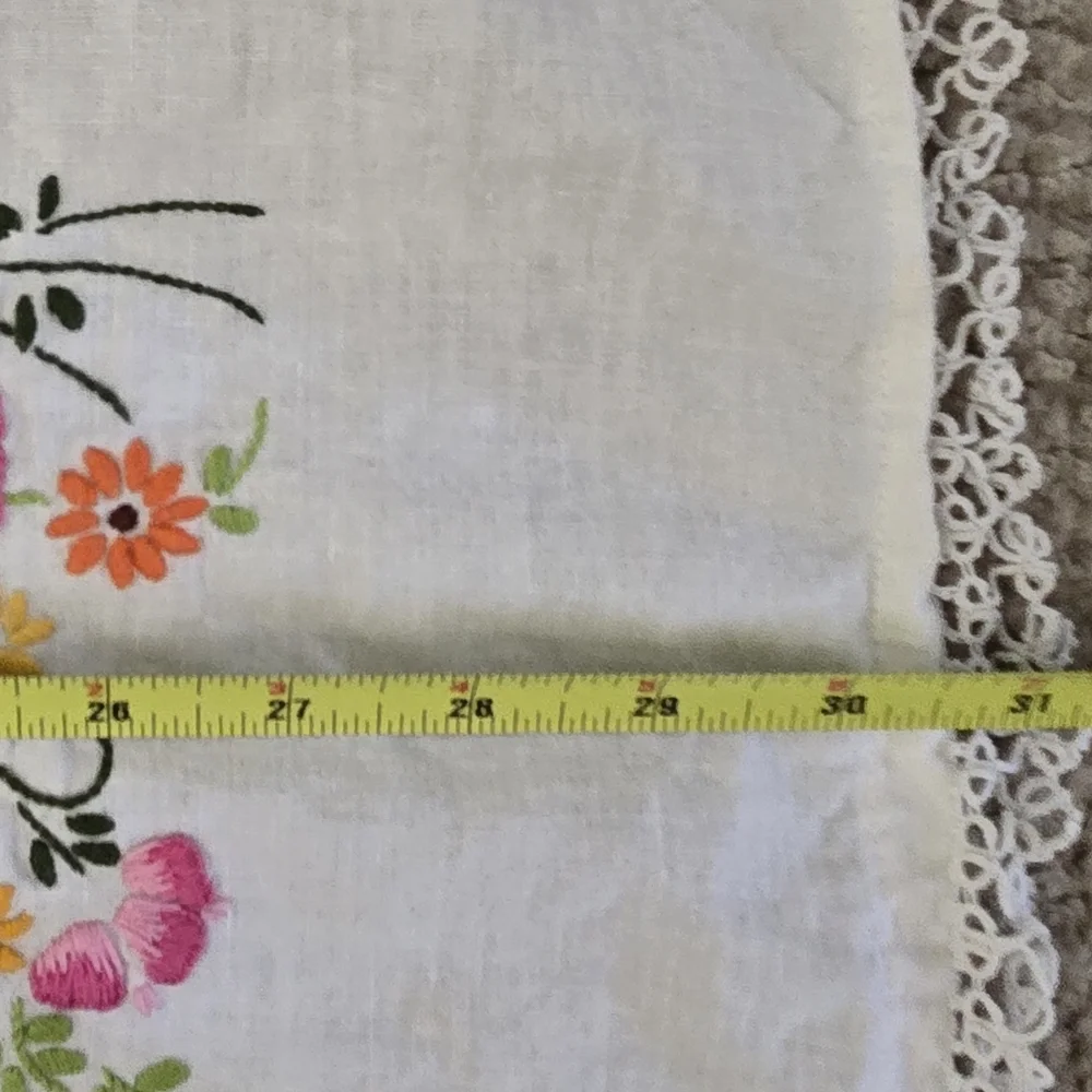 Embroidered Floral Linen Panel - Pink & Yellow Blossoms